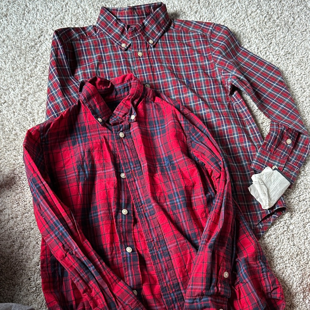 Polo by Ralph Lauren Red and Green Plaid Kids Button Down Shirts
